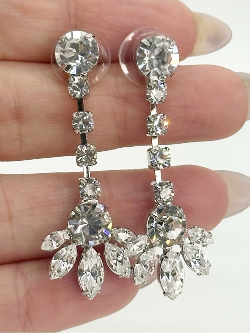 Monet Clear Rhinestone Drop Dangle Earrings Silver Tone